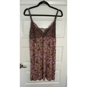 Cynthia Rowley XL Paisley Lace Trim Slip Nightgown Dress Purple Pink Rayon Blend